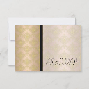 Gold Peachy Pink Damask Wedding RSVP Reply Cards