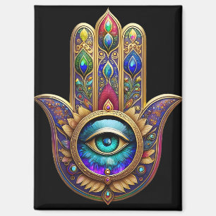 Gold Peacock Colors Hamsa Green Sapphire Third Eye Magnet