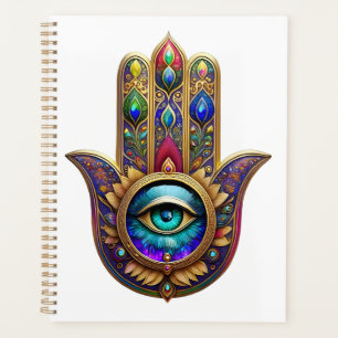 Gold Peacock Colors Hamsa Green Sapphire Third Eye Planner