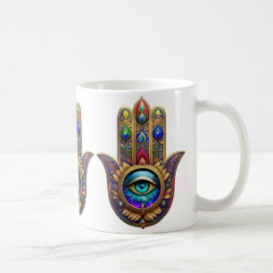Gold Peacock Colours Hamsa Green Sapphire Third Ey Coffee Mug