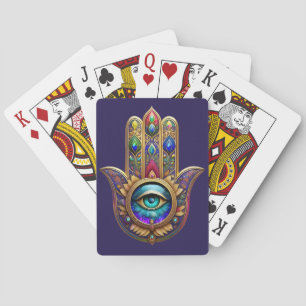 Gold Peacock Colours Hamsa Green Sapphire Third Ey Playing Cards