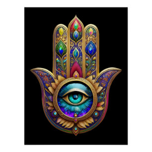 Gold Peacock Colours Hamsa Green Sapphire Third Ey Poster