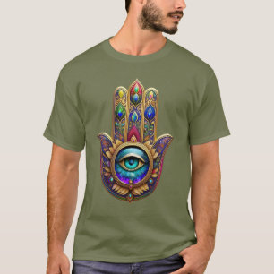 Gold Peacock Colours Hamsa Green Sapphire Third Ey T-Shirt