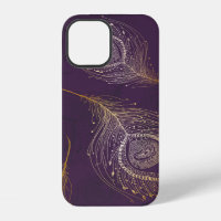 Gold peacock feather in violet background