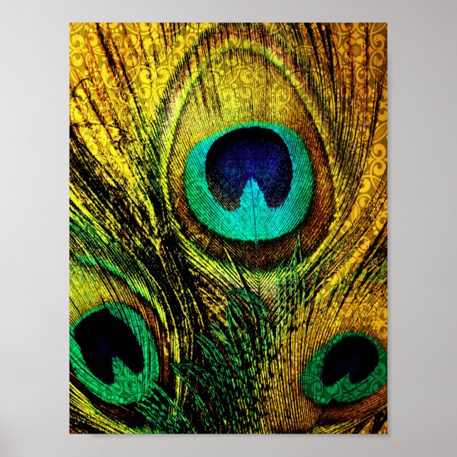 Gold Peacock Feather Pattern Poster (Front)