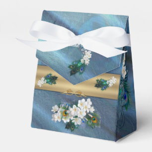 Gold, Peacock Feathers on Emerald Green Silk Favour Box