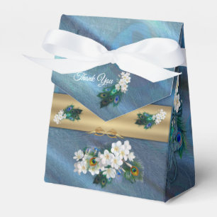 Gold, Peacock Feathers on Emerald Green Silk Favour Box