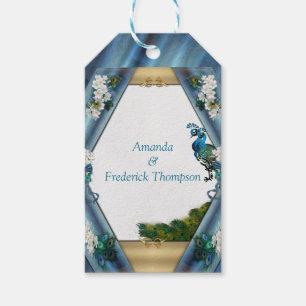 Gold, Peacock Feathers on Emerald Green Silk Gift Tags