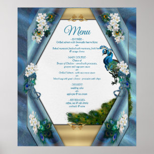 Gold, Peacock Feathers on Emerald Green Silk Poster