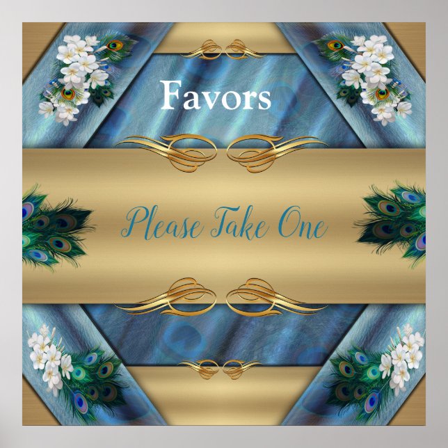 Gold, Peacock Feathers on Emerald Green Silk Poster (Front)