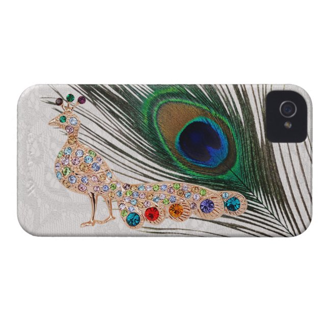 Gold Peacock Jewels & Feather Paisley Lace Case-Mate iPhone Case (Back Horizontal)