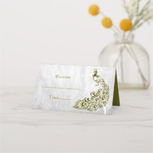 Gold Peacock Leaf Vine Reception Place Card