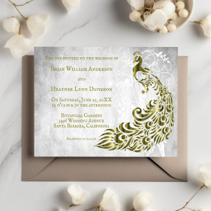 Gold Peacock Leaf Vine Wedding Invitation