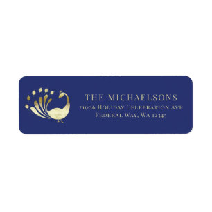 Gold Peacock Midnight Blue Return Address Label
