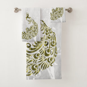 Gold Peacock Personalised Bath Towels