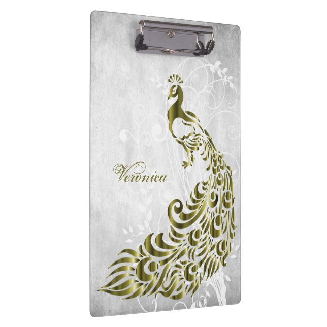 Gold Peacock Personalised Clipboard (Right)