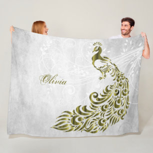 Gold Peacock Personalised Fleece Blanket