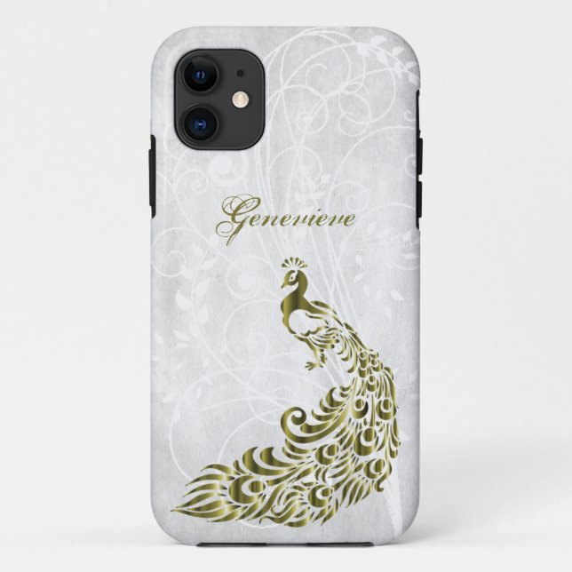 Gold Peacock Personalised iPhone 11 Case (Back)