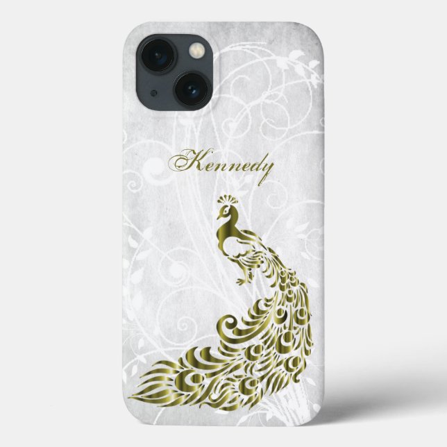 Gold Peacock Personalised iPhone X case (Back)