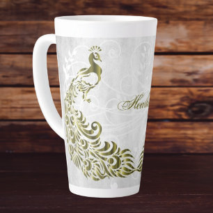 Gold Peacock Personalised Latte Mug