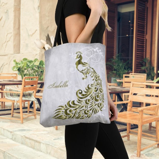 Gold Peacock Personalised Tote Bag (Gold Peacock Personalized Tote Bag)