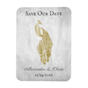 Gold Peacock Save The Date Magnet