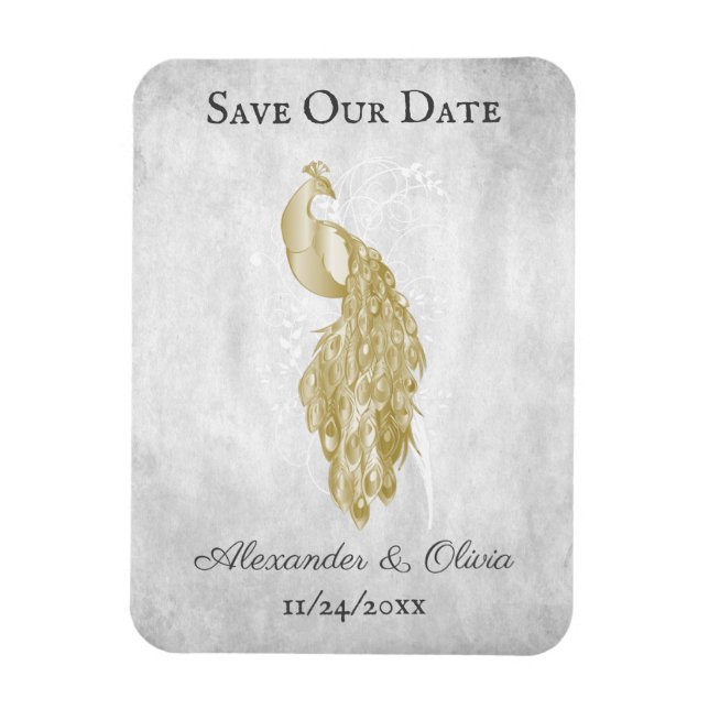 Gold Peacock Save The Date Magnet (Vertical)