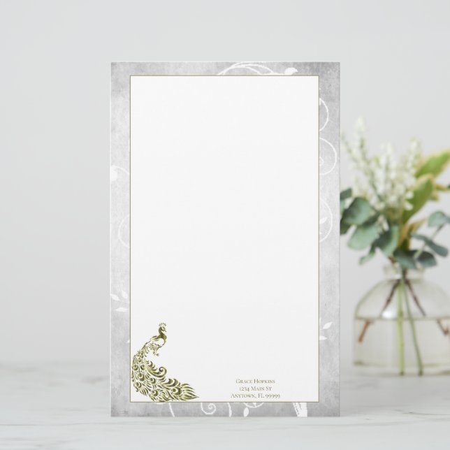 Gold Peacock Stationery (Standing Front)