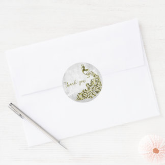 Gold Peacock Thank You Classic Round Sticker