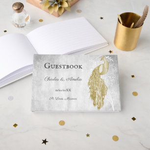 Gold Peacock Wedding Guest Book