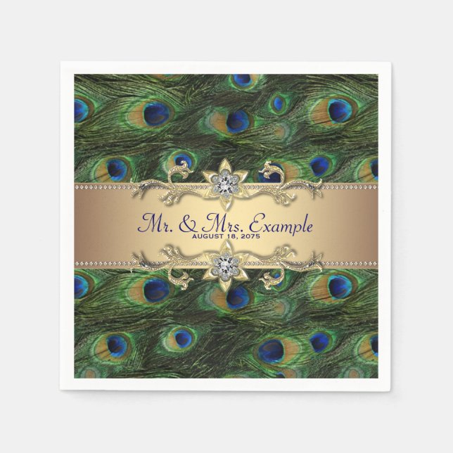Gold Peacock Wedding Napkin (Front)