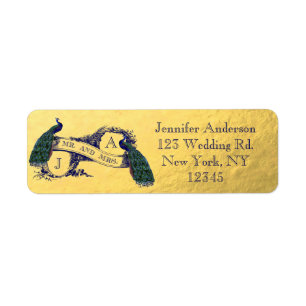 Gold Peacock Wedding Return Address Label