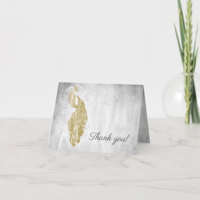Gold Peacock Wedding Thank You (Front)