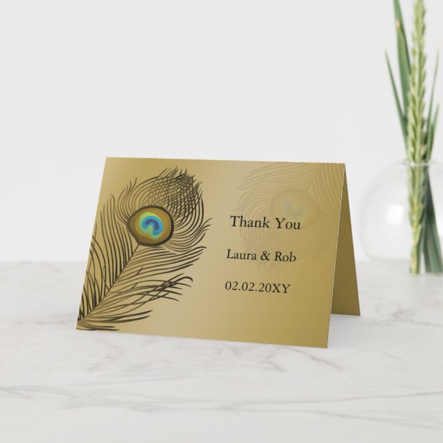 gold peacock wedding Thank You Card (Front)