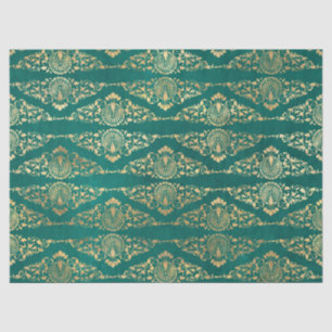 Gold Peacocks and Filigree on Green Decoupage Tissue Paper