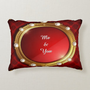 Gold Pearl Frame On Red Velvet Luxury Decor ✨ Decorative Cushion