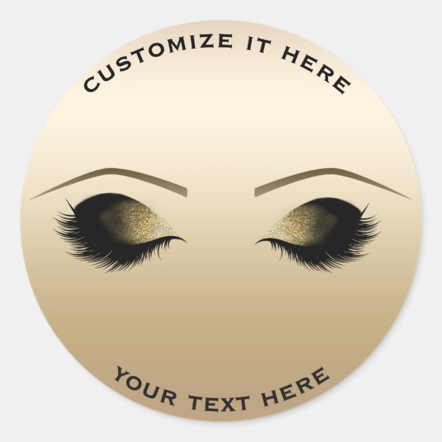 Gold Pearl Shimmer Makeup Eyelashes Glam Classic Round Sticker (Front)