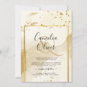 Gold Pearl WEDDING Alcohol INK Abstract LeahG Invitation