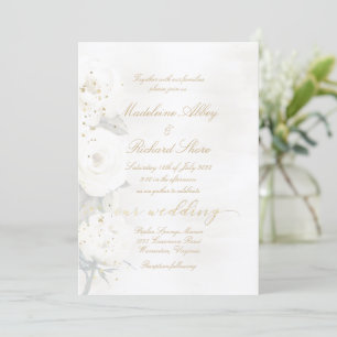 Gold & Pearl White Desdemona Roses Wedding Invitation