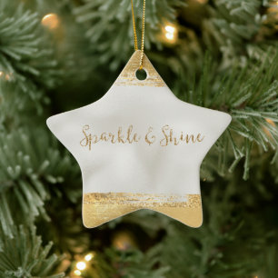 Gold Pearl White Sparkle    Ceramic Ornament