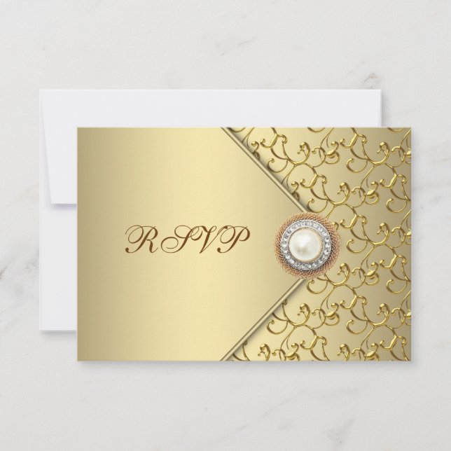 Gold Pearl Womans 50th Birthday Party RSVP (Front)