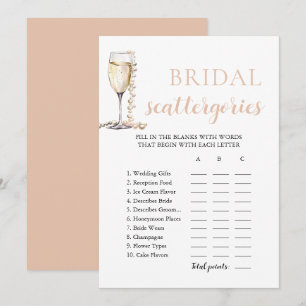Gold Pearls and Prosecco Bridal Scattegories Game Invitation