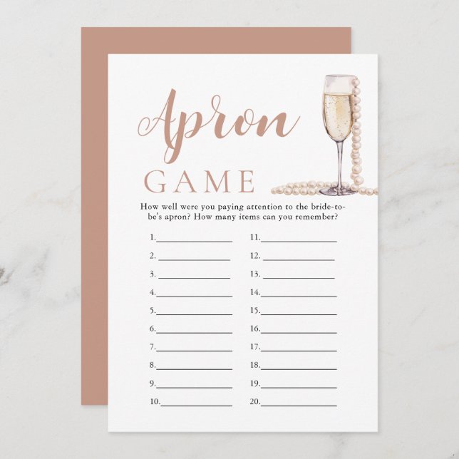 Gold Pearls and Prosecco Bridal Shower Apron Game Invitation (Front/Back)