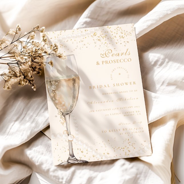 Gold Pearls And Prosecco Bridal Shower Invitation (Creator Uploaded)
