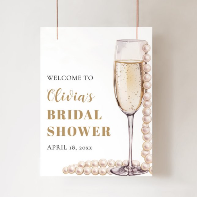 Gold Pearls and Prosecco Bridal Shower Poster (Creator Uploaded)