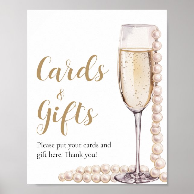 Gold Pearls and Prosecco Champagne Cards And Gifts Poster (Front)