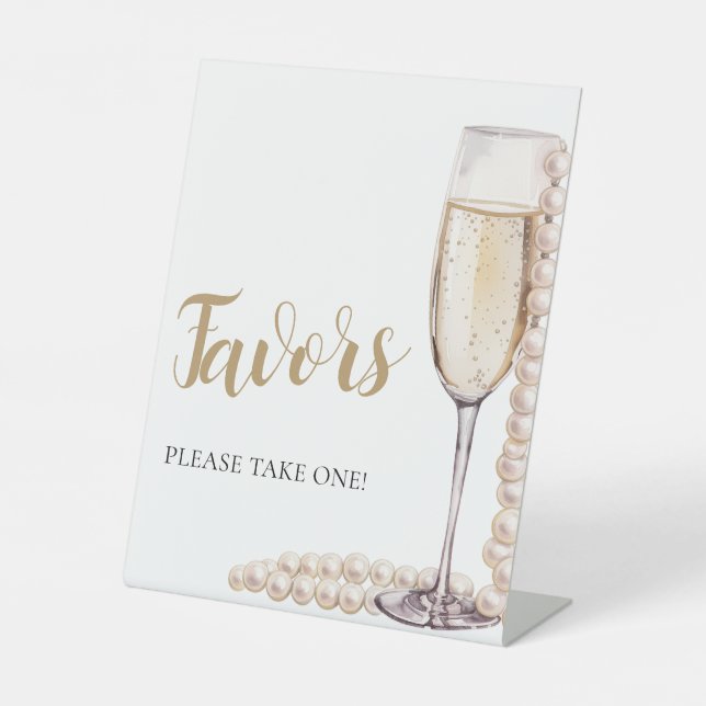 Gold Pearls and Prosecco Champagne Favours Sign (Front)