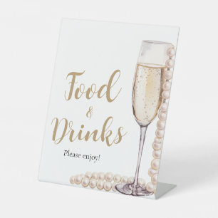 Gold Pearls and Prosecco Champagne Food and Drinks Pedestal Sign