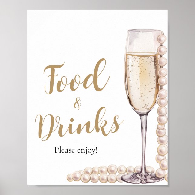Gold Pearls and Prosecco Champagne Food and Drinks Poster (Front)