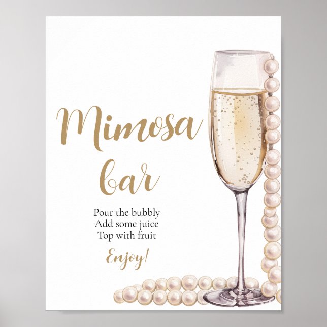 Gold Pearls and Prosecco Champagne Mimosa Bar Sign (Front)